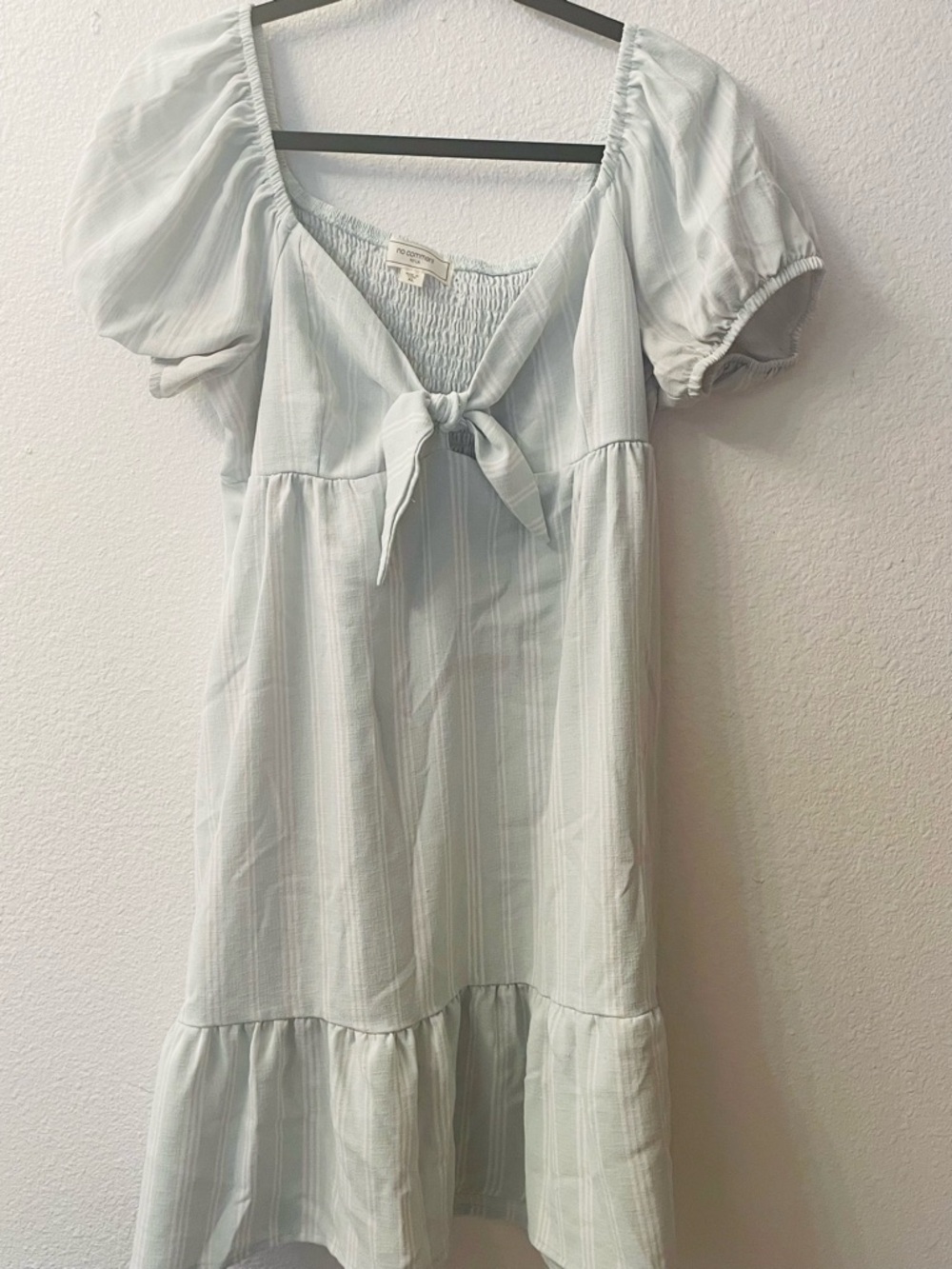 Light Mint Tie-Front Puff Sleeve Dress